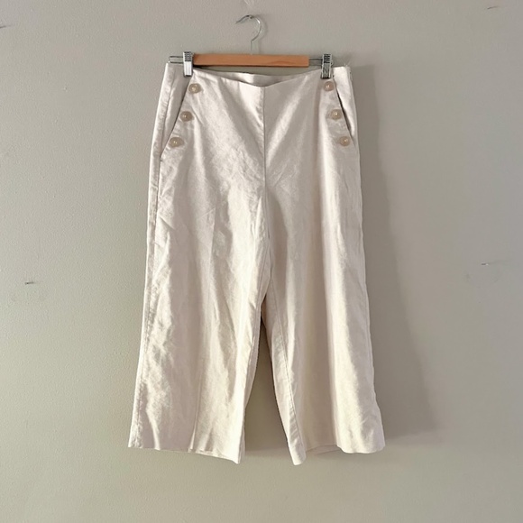 LOFT High Waist, Wide Leg, Sailor Crop Linen-Blend Pants, Sz 8, EUC - Picture 1 of 5